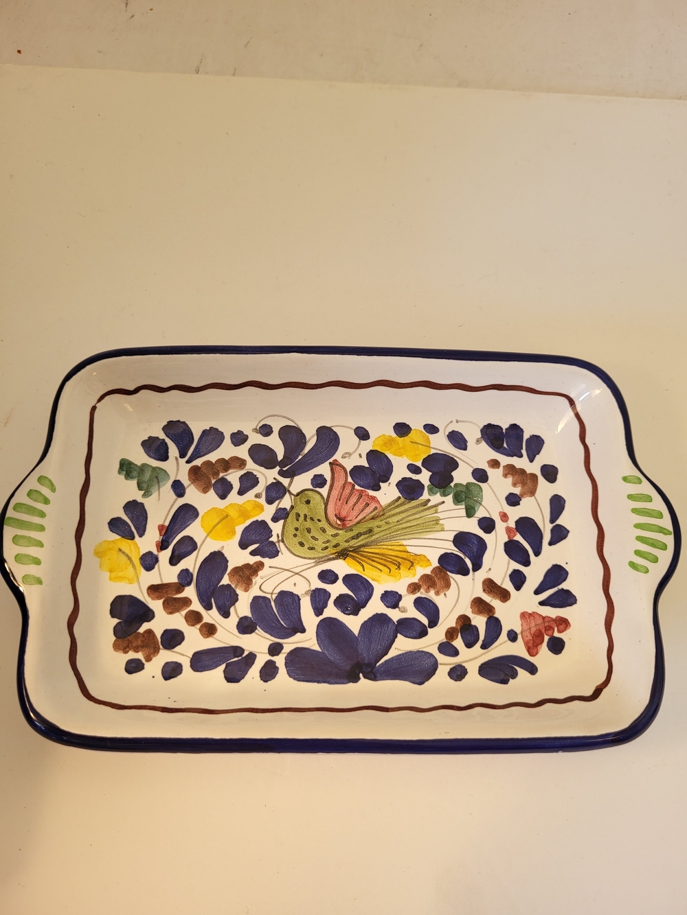 1970s LARCE Orvieto Italy Majolica Hand-Painted Folk Art Bird Tray 7"×4"